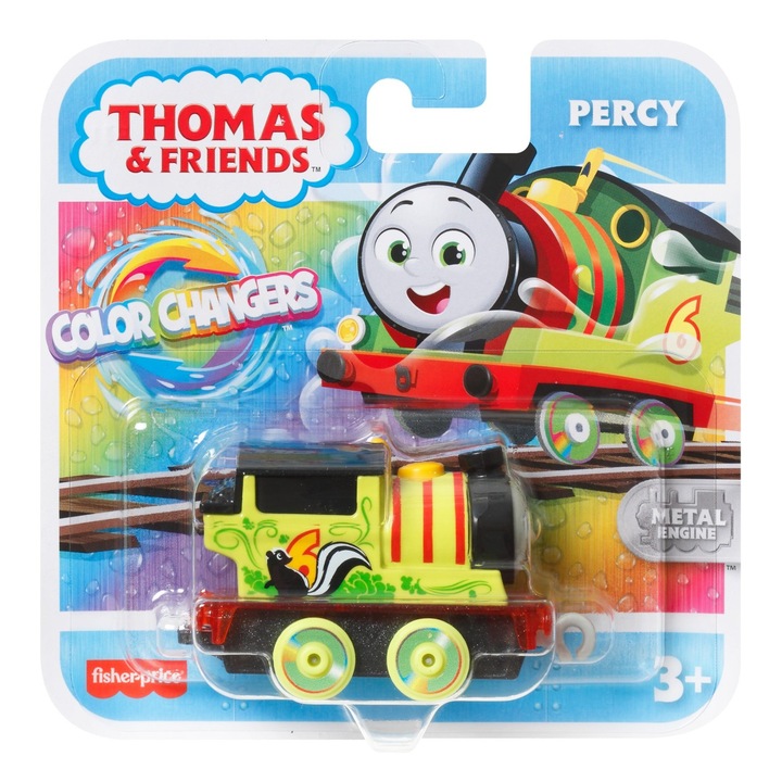 Locomotivă metalică Thomas Color Changers Percy, jucărie interactivă, schimbare de culoare, 3 ani