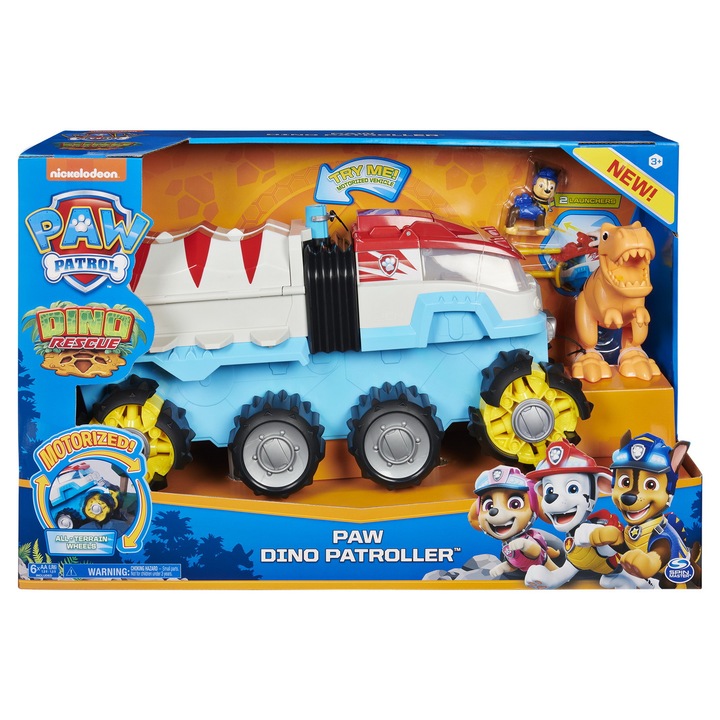 PAW Patrol Dino Patroller патрулно превозно средство, интерактивна играчка, с големи колела, за момчета, 3 години, пластмаса