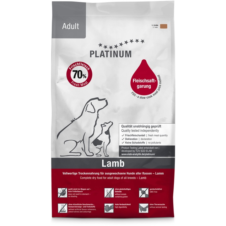 Hrana uscata pentru caini Platinum, Adult, cu Miel, 5kg