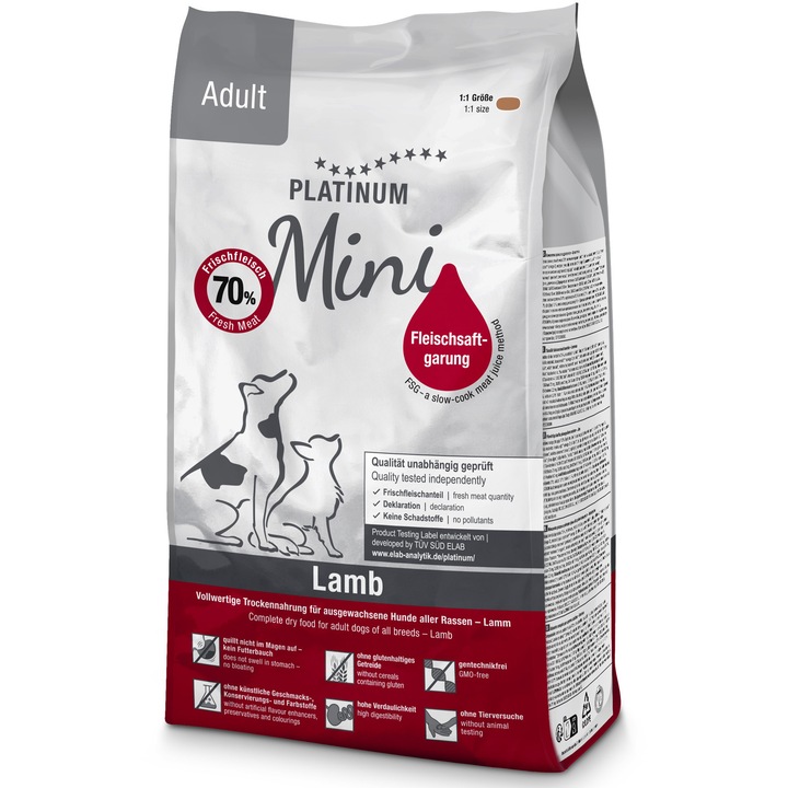 Hrana uscata pentru caini Platinum, Mini, Adult, cu Miel, 900g