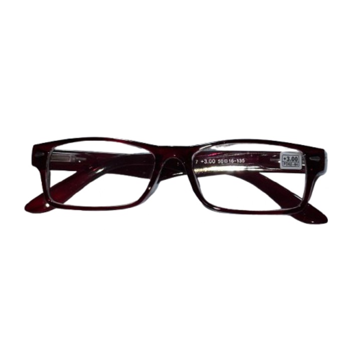 Ochelari de vedere RIF, dioptrie +3.00, culoare burgundy, rama plastic, pentru femei
