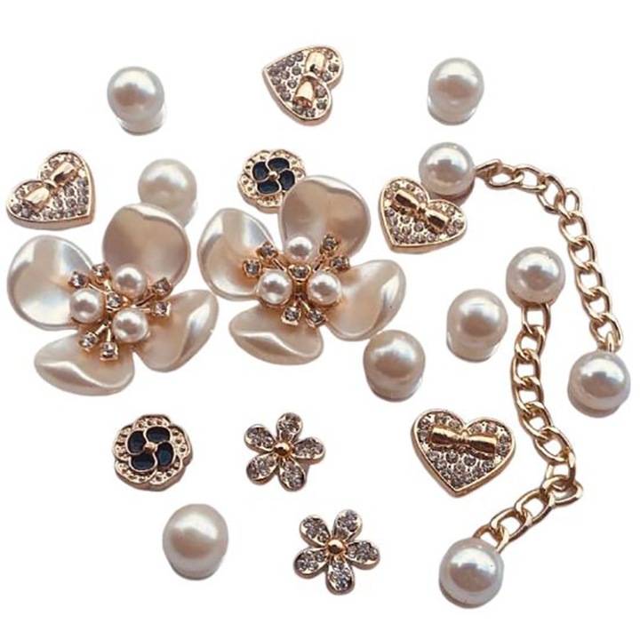 Set accesorii fashion pentru incaltaminte si genti, Sic Moda, auriu, 20 bucati