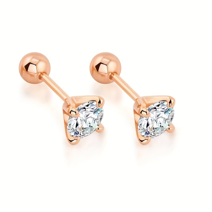 Cercei Argint Placat cu Aur de 18K, Design Patru Gheare, Moissanite Rotunde 1CT, pentru Femei, pentru Purtat Zilnic sau la Ocazii