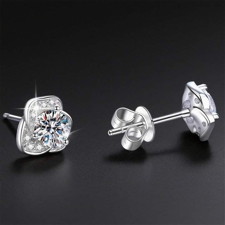 Cercei stud argint placat aur 14K, cu moissanite 0.5carate, cu certificat de autenticitate GRA, pentru femei și fete