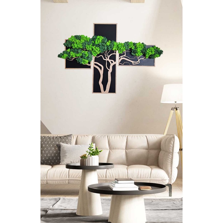 Tablou Copacul Vietii in 3 piese cu licheni stabilizati, AdryiArt, 100x70 cm