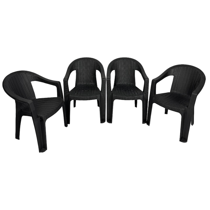 Set 4 Scaune de Gradina, Terasa, Fabricat din Plastic, Culoare Negru, Greutatea maxima 130 Kg