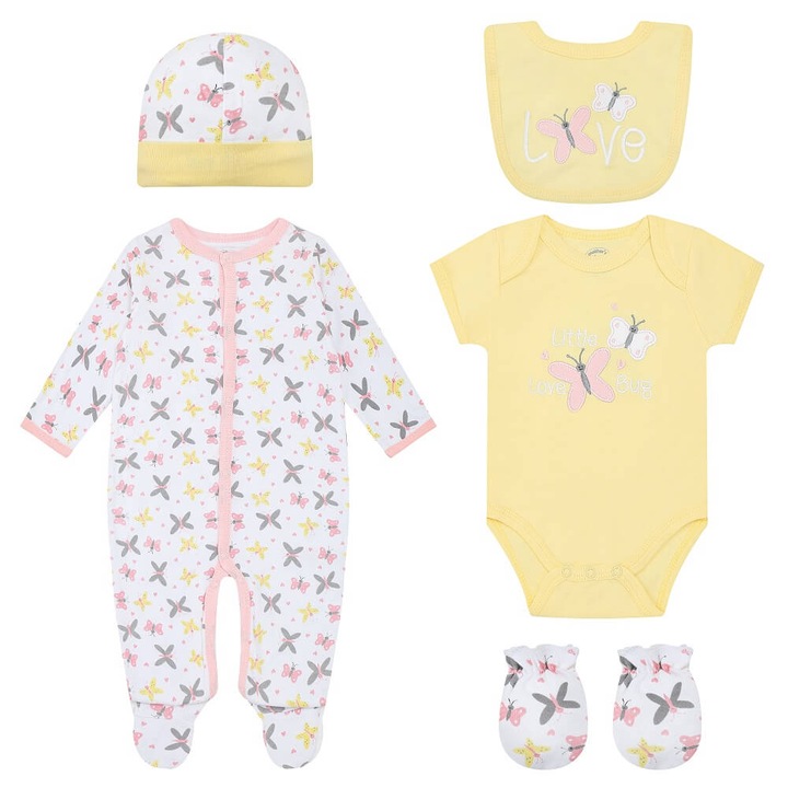 Set hainute bebelusi, 5 piese din bumbac, model love