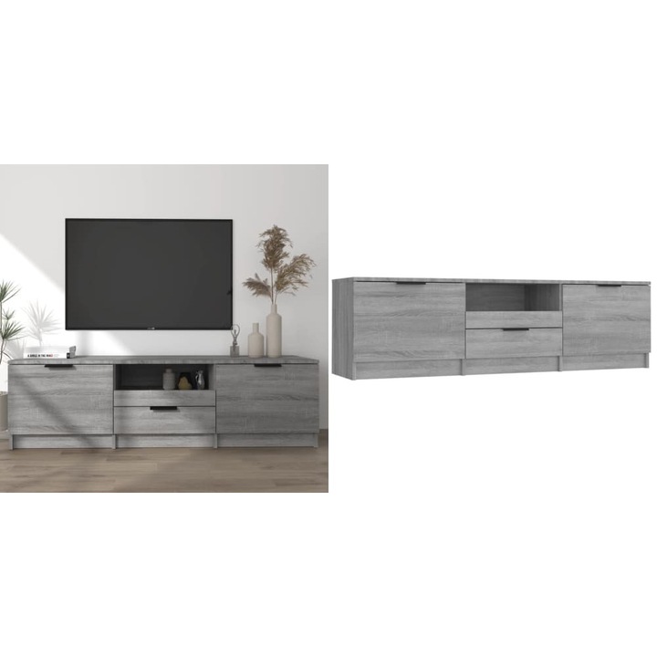 Comoda TV, sonoma gri, 140x35x40 cm, lemn prelucrat