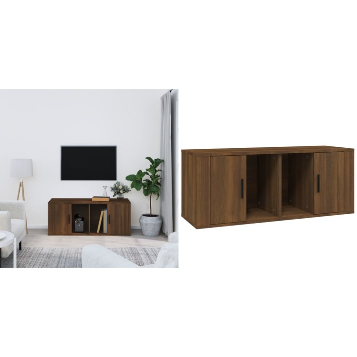 Comoda TV, stejar maro, 100x35x40 cm, lemn prelucrat