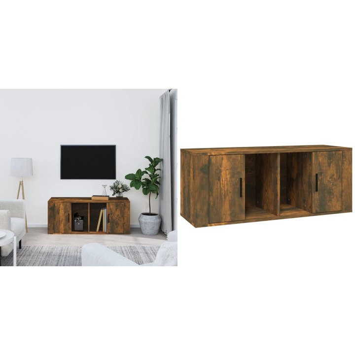 Comoda TV, stejar fumuriu, 100x35x40 cm, lemn prelucrat