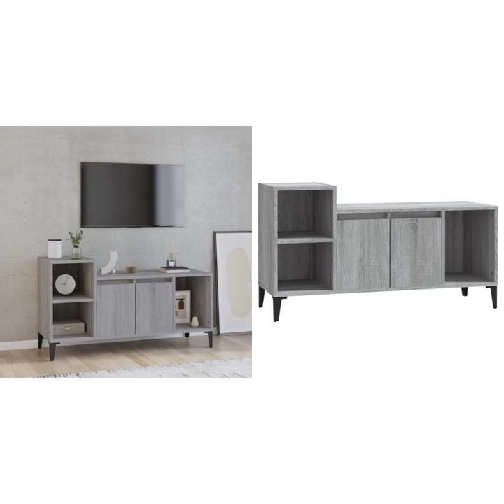 Comoda TV, gri sonoma, 100x35x55 cm, lemn prelucrat
