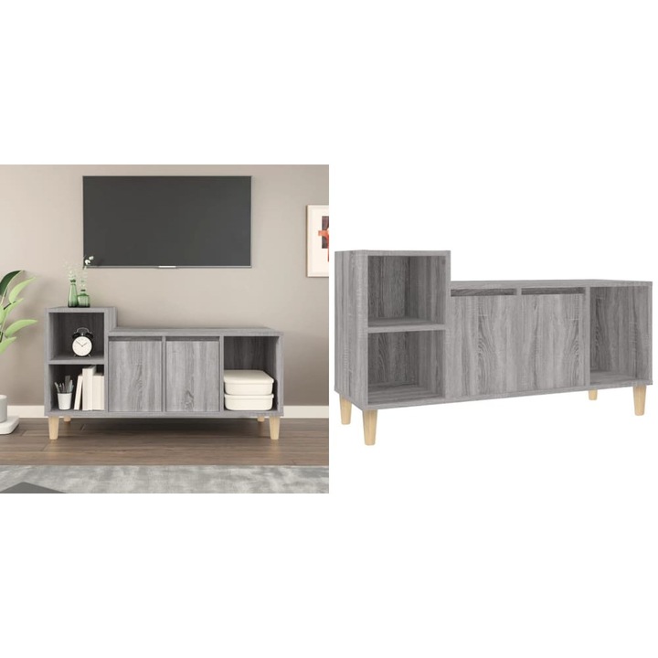 Comoda TV, gri sonoma, 100x35x55 cm, lemn prelucrat