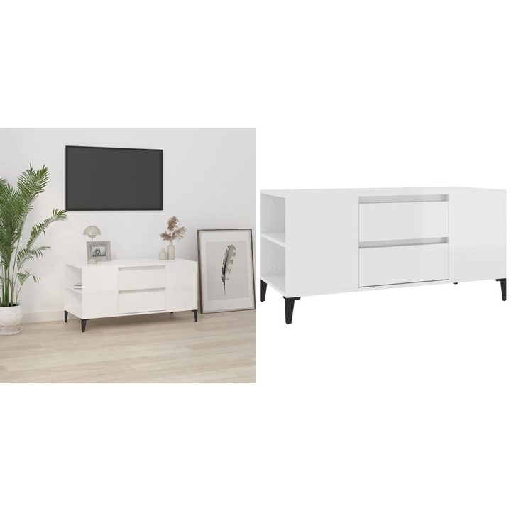 Comoda TV, alb extralucios, 102x44, 5x50 cm, lemn prelucrat