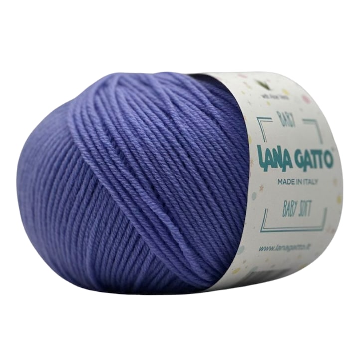 Fir de tricotat Lana Gatto Baby Soft, 100% lana merinos extrafina, cu Aloe Vera, lila, 50g – ideal pentru hainute de bebelusi si proiecte handmade