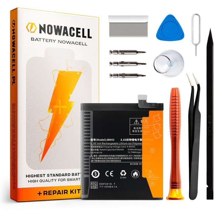 Baterie BN43, 4000 mAh, pentru Xiaomi Redmi Note 4/4X, set complet de unelte, NOWACELL