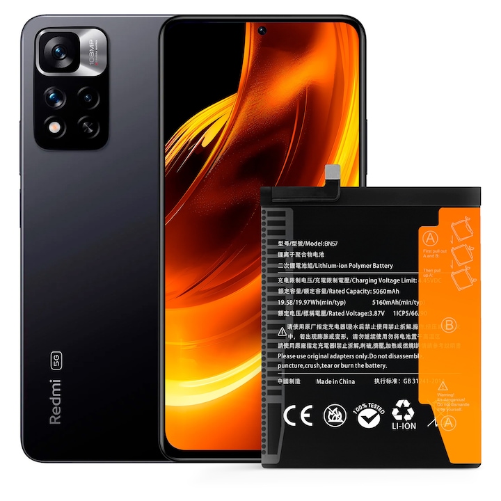 Батерия за телефон NOWACELL, BN57, 5160 mAh, Li-полимер, съвместима с POCO X3 Pro/X3 NFC/X3 GT