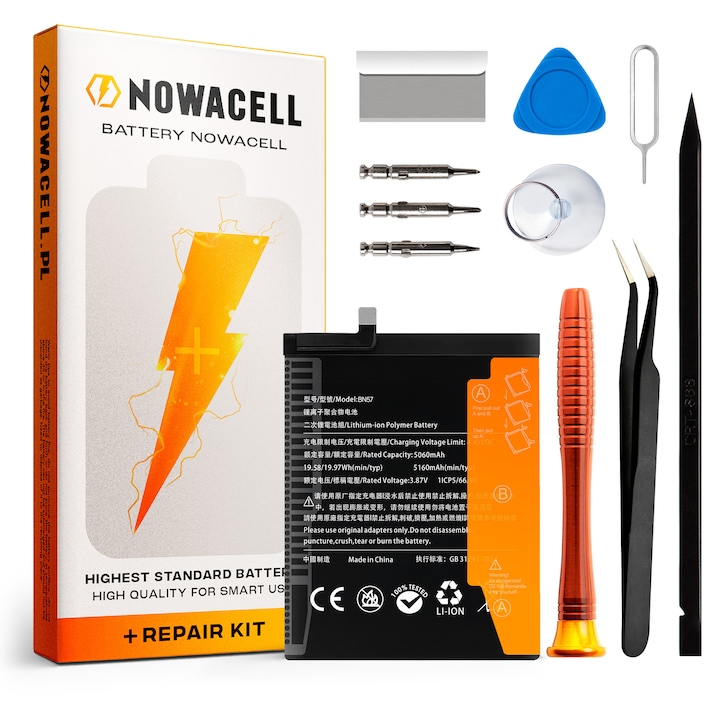Baterie BN57 NOWACELL 5160 mAh cu set de unelte pentru Xiaomi POCO X3 NFC, POCO X3 Pro, POCO X3 GT