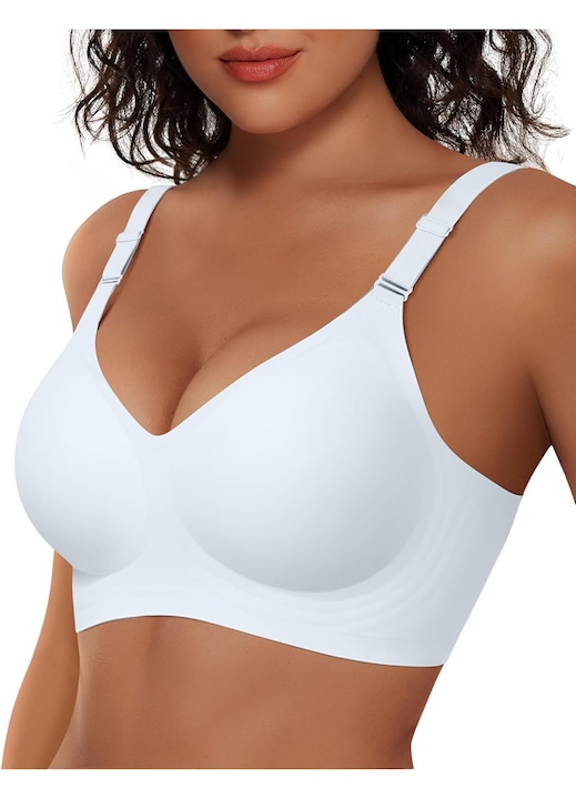 TUNANAN - Sutien fara sarma dama, bustiera fara cusaturi push up, bra​ moale confortabil, Decolteu in V sexy, Alb