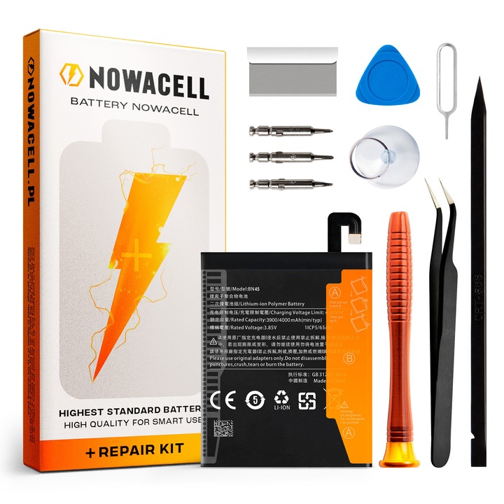 Nowacell BN45 4000 mAh akkumulátor szerszámkészlettel Xiaomi Redmi Note 5 és Redmi Note 5 Pro készülékekhez