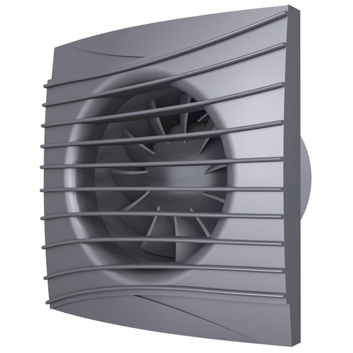 Ventilator de perete VentEurope FANCY100BDDG, patrat, diametru 100 mm, silentios, cu clapeta antiretur, motor pe rulmenti, IP24, gri inchis