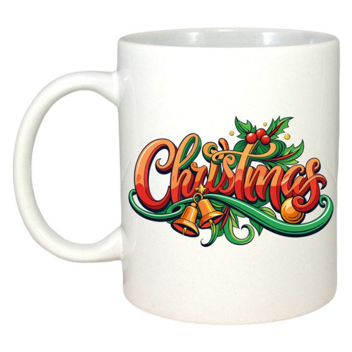 Cana CRI-FLO personalizată de Crăciun, alb, 330 ml, pentru cadouri