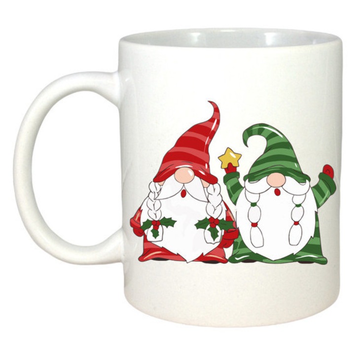 Cana personalizată Doi Gnomi, Cri-Flo, alb, 330 ml, cadou Crăciun, set