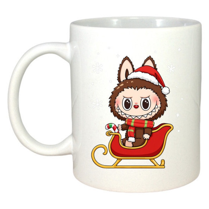 Cana Labubu Pe Sanie Cu Cadouri, CRI-FLO, Alb, 330 ml