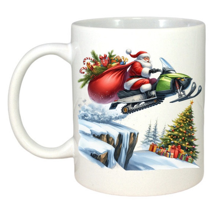 Cana Crăciun Mos Crăciun, ceramică albă lucioasă, 330 ml, personalizabilă