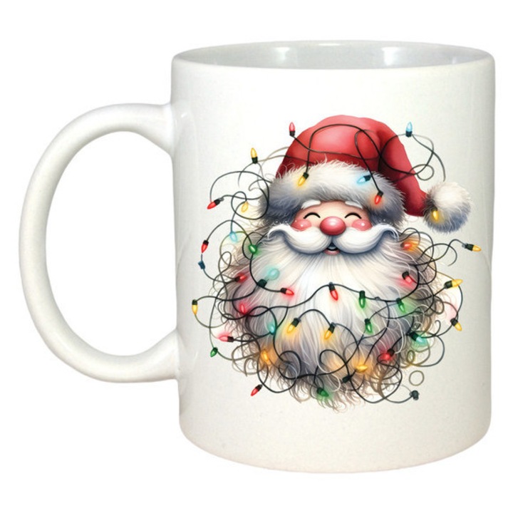 Cana Mos Craciun cu Instalatii Luminoase, Ceramica, Alb, 330 ml