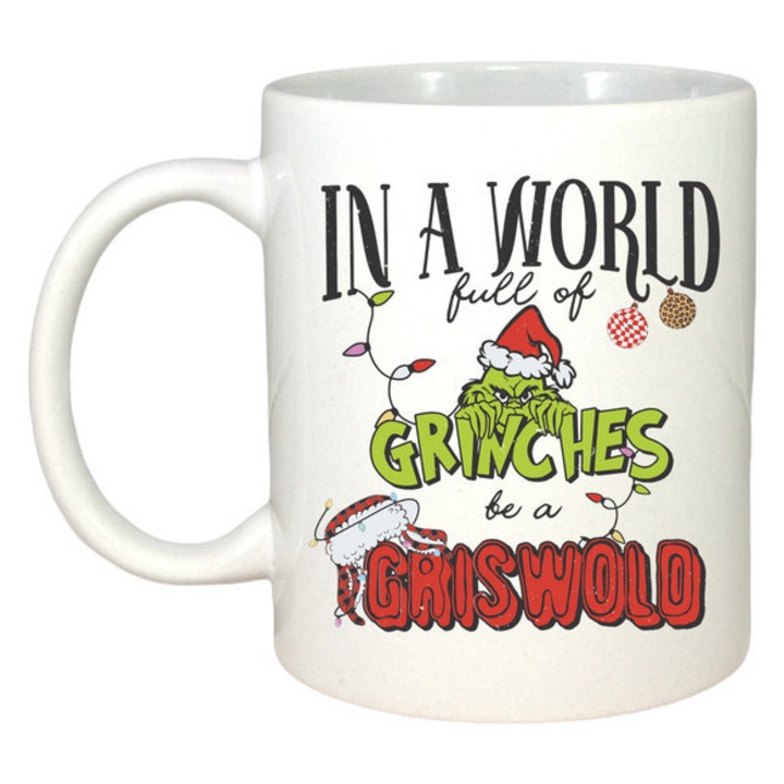 Cana personalizată CRI-FLO, alb, 330 ml, pentru Crăciun și cadouri