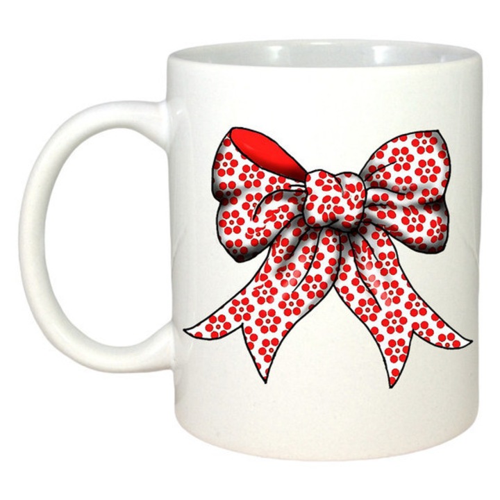 Cana 330 ml, CRI-FLO, alb, cu inimioare albe, Crăciun, set cadou