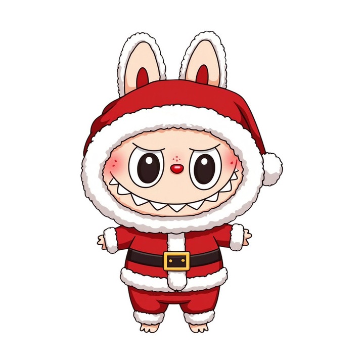 Sticker Labubu In Costum Mos Craciun, Autoadeziv, Craciun, dimensiune 10 cm