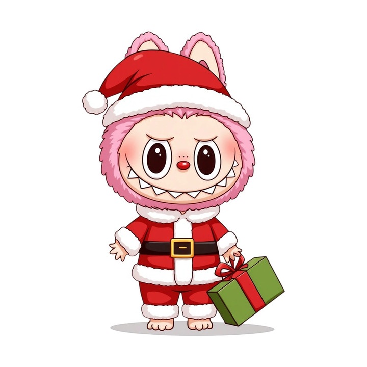 Sticker decorativ Craciun Mos Craciun cu cadou, CRI-FLO, autoadeziv, roz, 20 cm