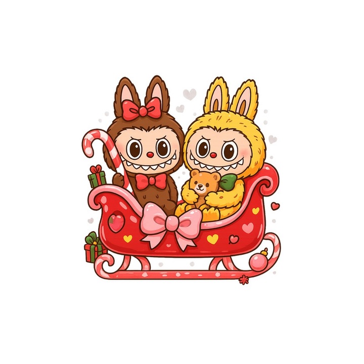 Sticker Labubu Cu Inimioare Si Ursulet, Autoadeziv, Craciun, dimensiune 15 cm