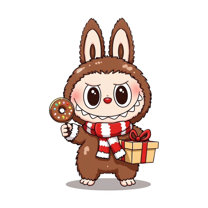 Sticker Autoadeziv de Crăciun Labubu Maroniu cu Turta Dulce, 25cm, Set