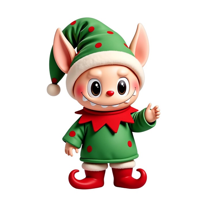 Sticker Labubu Spiridus Verde Craciun, Autoadeziv, Craciun, dimensiune 15 cm