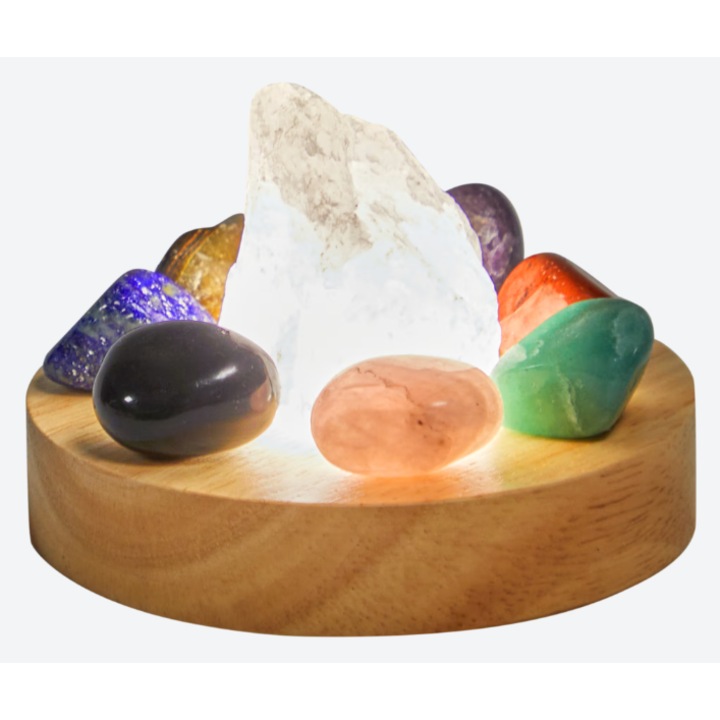 Set 7 cristale naturale semiprețioase + lampă LED USB-C, Karsten International