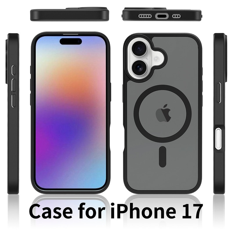 Husa magnetica pentru iPhone 17 - Compatibila cu standardul magnetic universal, cu protectie anti-soc ultra-subtire de 2mm. Ofera protectie superioara la caderi de 1.2m，negru mat