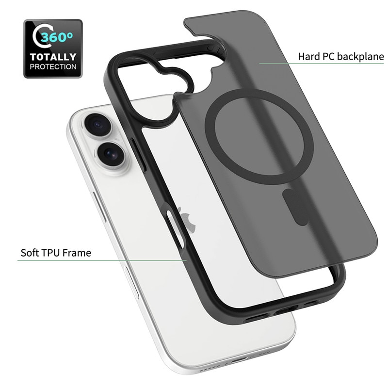 Husa magnetica pentru iPhone 17 - Compatibila cu standardul magnetic universal, cu protectie anti-soc ultra-subtire de 2mm. Ofera protectie superioara la caderi de 1.2m，negru mat