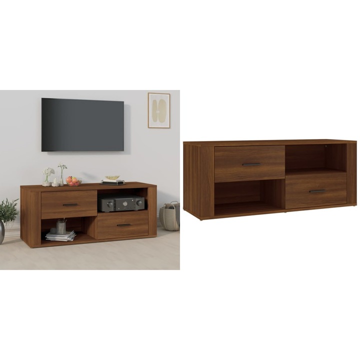 Comoda TV, stejar maro, 100x35x40 cm, lemn prelucrat