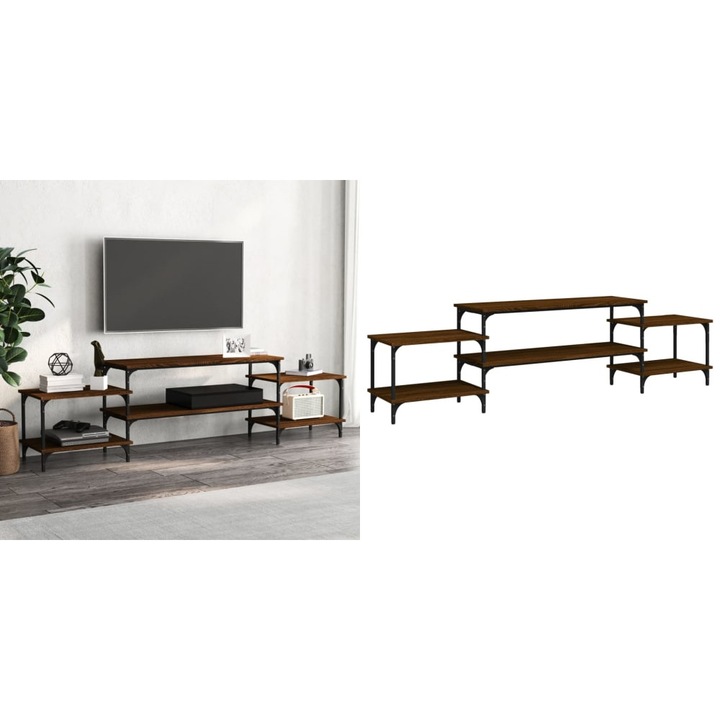 Comoda TV, stejar maro, 197x35x52 cm, lemn prelucrat