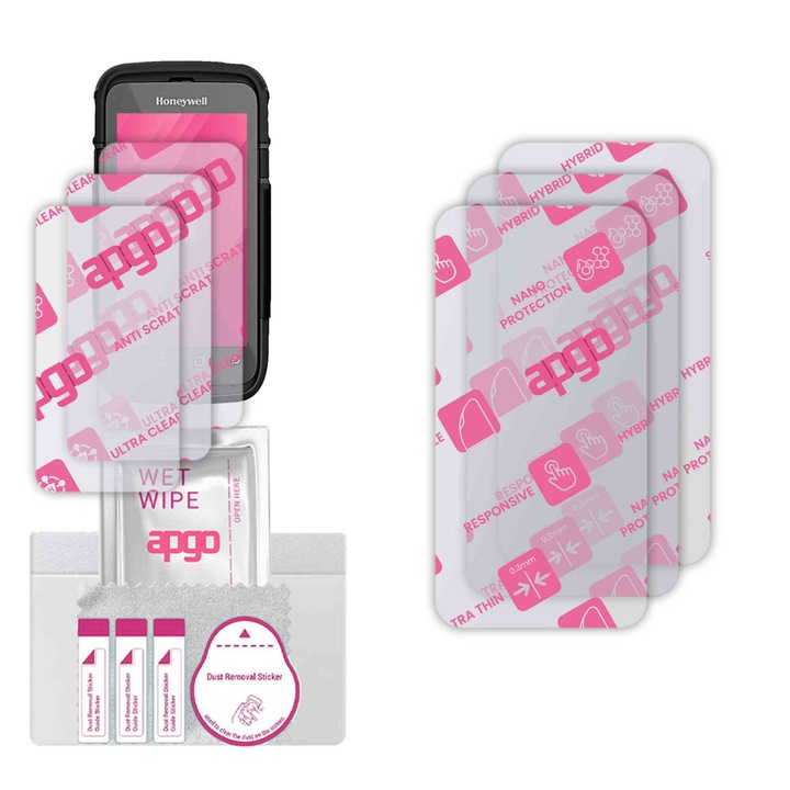 3x apgo Ultra-Clear Hybrid sticla protectoare compatibila cu Honeywell Dolphin CT60 XP, sticla nano flexibila, inlocuire excelenta pentru sticla temperata