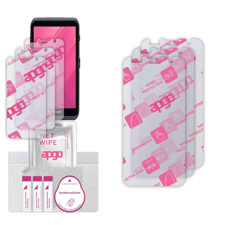 3x apgo Ultra-Clear Hybrid sticla protectoare compatibila cu Honeywell ScanPal EDA52-HC, sticla nano flexibila, inlocuire excelenta pentru sticla temperata