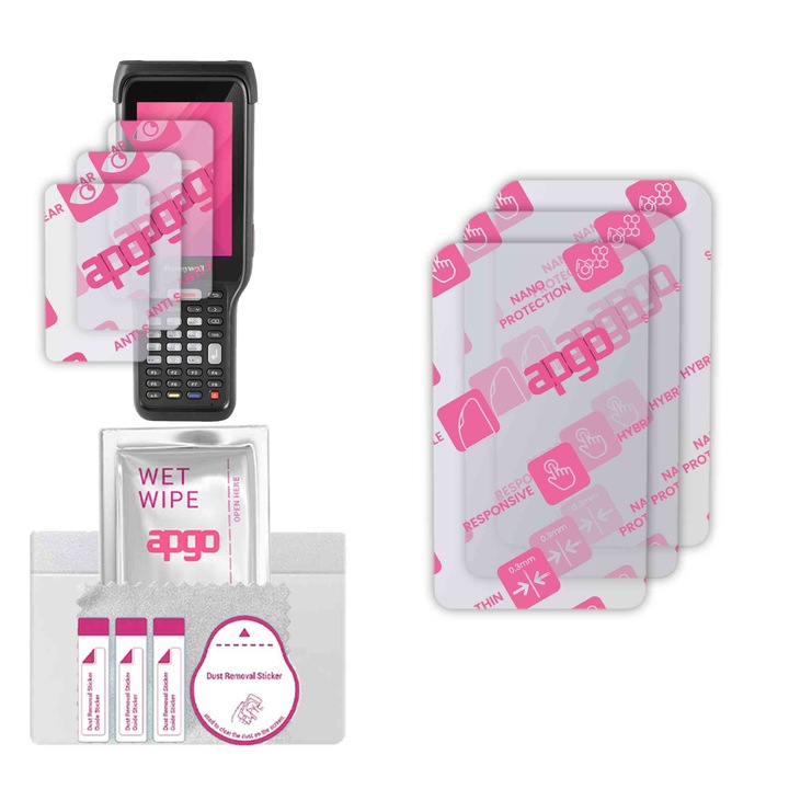 3x apgo Ultra-Clear Hybrid sticla protectoare compatibila cu Honeywell ScanPal EDA61K, sticla nano flexibila, inlocuire excelenta pentru sticla temperata