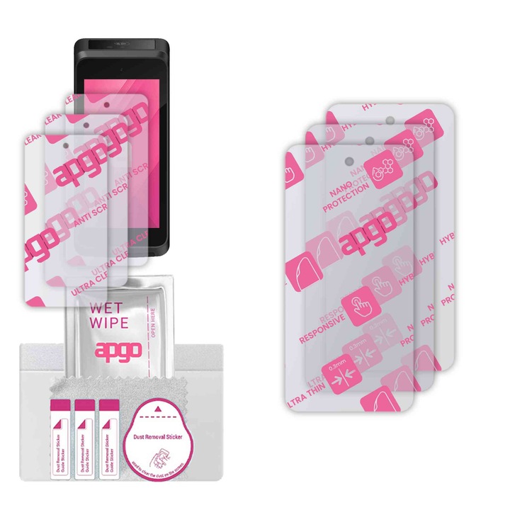 3x apgo Ultra-Clear Hybrid sticla protectoare compatibila cu Castles Technology S1F4, sticla nano flexibila, inlocuire excelenta pentru sticla temperata