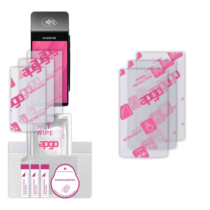 3x apgo Ultra-Clear Hybrid sticla protectoare compatibila cu Castles Technology S1F3, sticla nano flexibila, inlocuire excelenta pentru sticla temperata