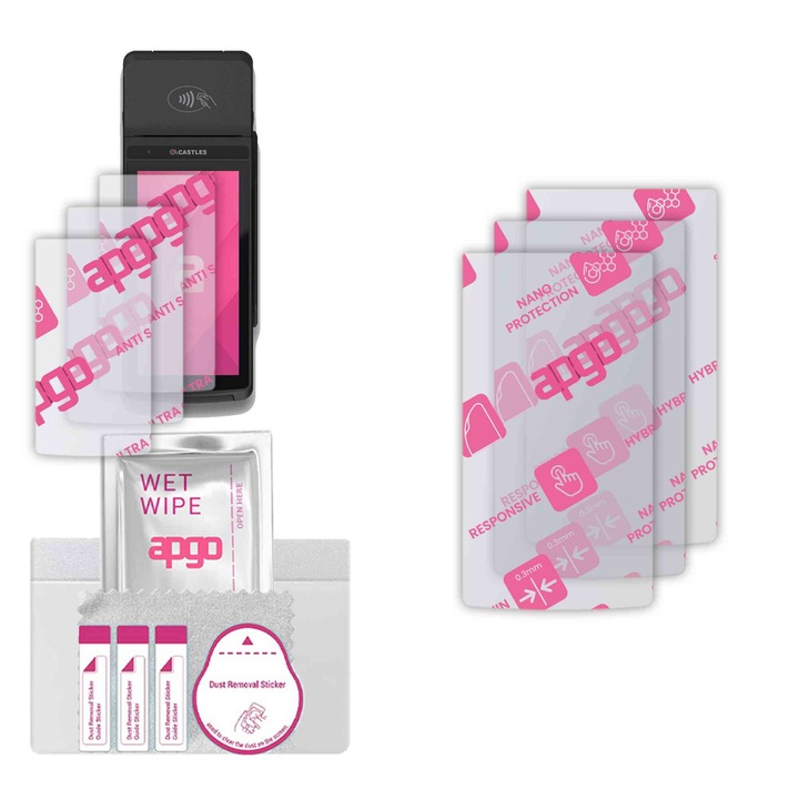 3x apgo Ultra-Clear Hybrid sticla protectoare compatibila cu Castles Technology S1F3CT, sticla nano flexibila, inlocuire excelenta pentru sticla temperata