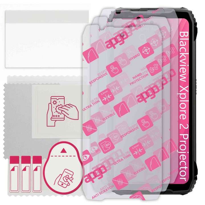 3x apgo Ultra-Clear Hybrid sticla protectoare compatibila cu Blackview Xplore 2 Projector, sticla nano flexibila, inlocuire excelenta pentru sticla temperata