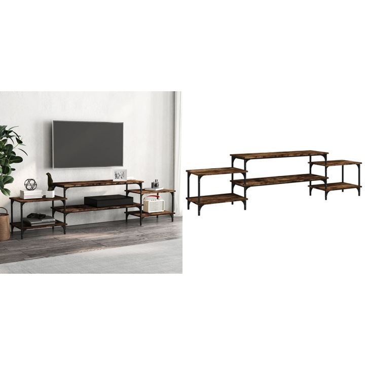 Comoda TV, stejar afumat, 197x35x52 cm, lemn prelucrat