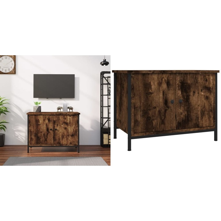 Comoda TV cu usi, stejar afumat, 60x35x45 cm, lemn prelucrat